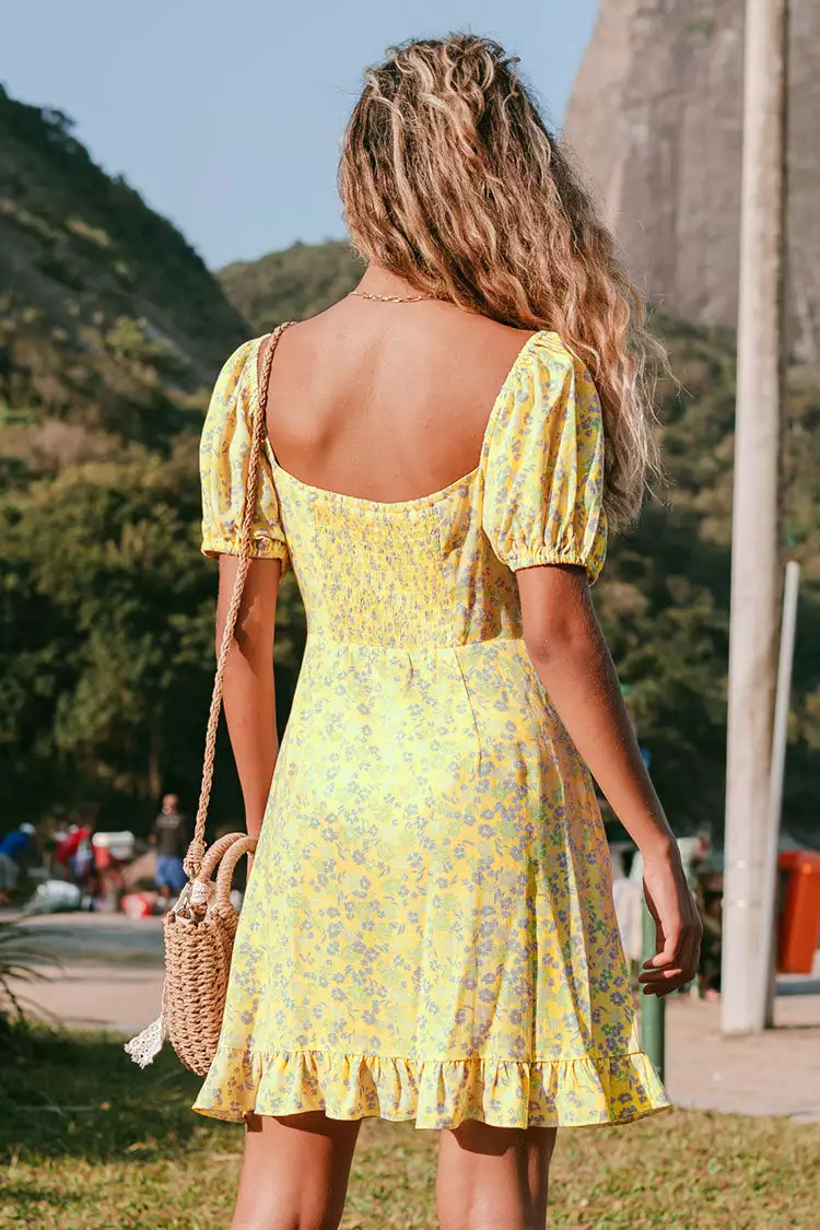 Cupshe Alianna Yellow Ditsy Puff Sleeve Dress 2 Cupshe Alianna Yellow Ditsy Puff Sleeve Dress - Image 2