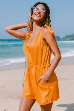 Cupshe Ayanna Orange Tie Shoulder Plunging Romper