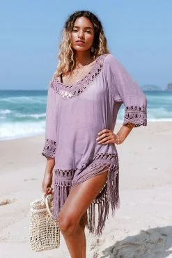 Cupshe Sadie Crochet Fringe Half Sleeve Cover Up