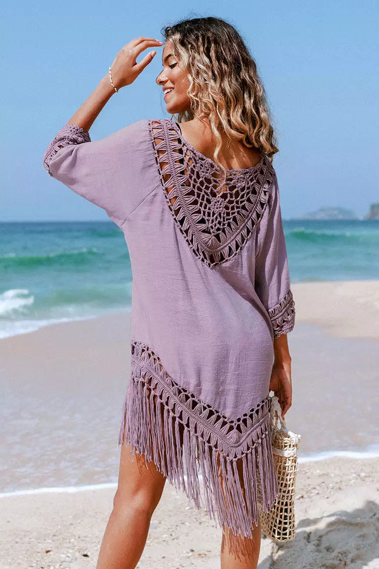 Cupshe Sadie Crochet Fringe Half Sleeve Cover Up 2 Cupshe Sadie Crochet Fringe Half Sleeve Cover Up - Image 2
