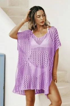 Cupshe Rachael Purple Plunge Crochet Cover Up
