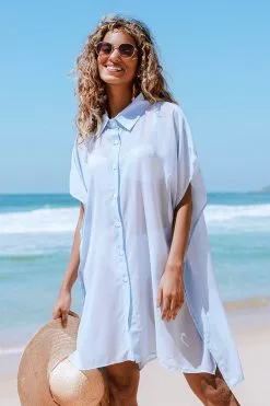 Cupshe Ashtyn Blue Sheer Button-up Shirt Kimono