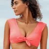 Cupshe Neon Pink Cap Sleeve Knotted Bikini Top