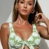 Cupshe Light Green Floral Knotted Tank Bikini Top