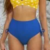 Cupshe Blue Side Ruched High Waisted Bikini Bottom