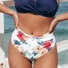 Cupshe White Floral Shirring High Waisted Bikini Bottom