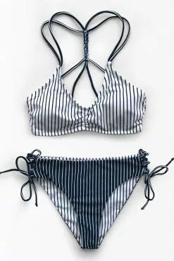 CUPSHE Navy And White Stripe Strappy Lace-Up Bikini 9 CUPSHE Navy And White Stripe Strappy Lace-Up Bikini -Deals Cupshe Store IMG 1409 2
