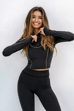 Cupshe Fusion Black High Neck Sweatshirt