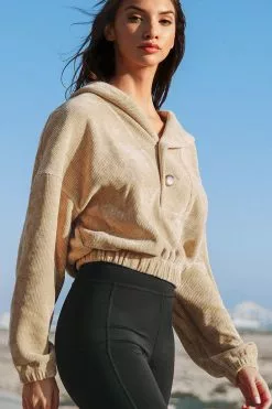 Cupshe Cerise Half Placket Button Front Sweatshirt