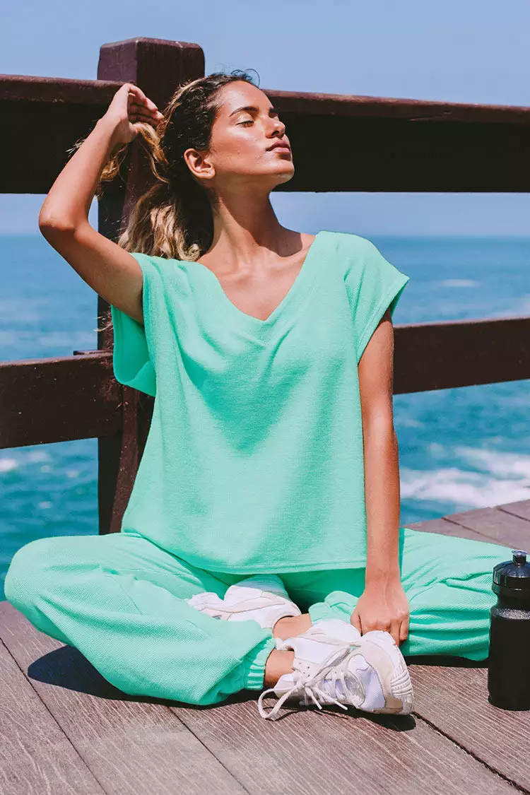 Cupshe Honey Green V-neck Sweatshirt 1 Cupshe Honey Green V-neck Sweatshirt