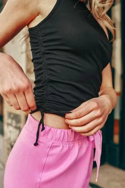 Cupshe Essentials Black Round Neck Ruched Sleeveless Sweatshirt 9 Cupshe Essentials Black Round Neck Ruched Sleeveless Sweatshirt -Deals Cupshe Store JSN0043BB 4