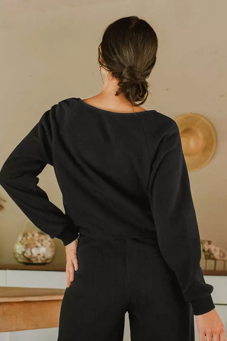 Cupshe Private Island Black V-neck Twist Long Sleeve Sweatshirt 2 Cupshe Private Island Black V-neck Twist Long Sleeve Sweatshirt - Image 2