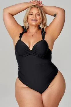 Cupshe Serena Black Ruffle Plus Size One Piece Swimsuit