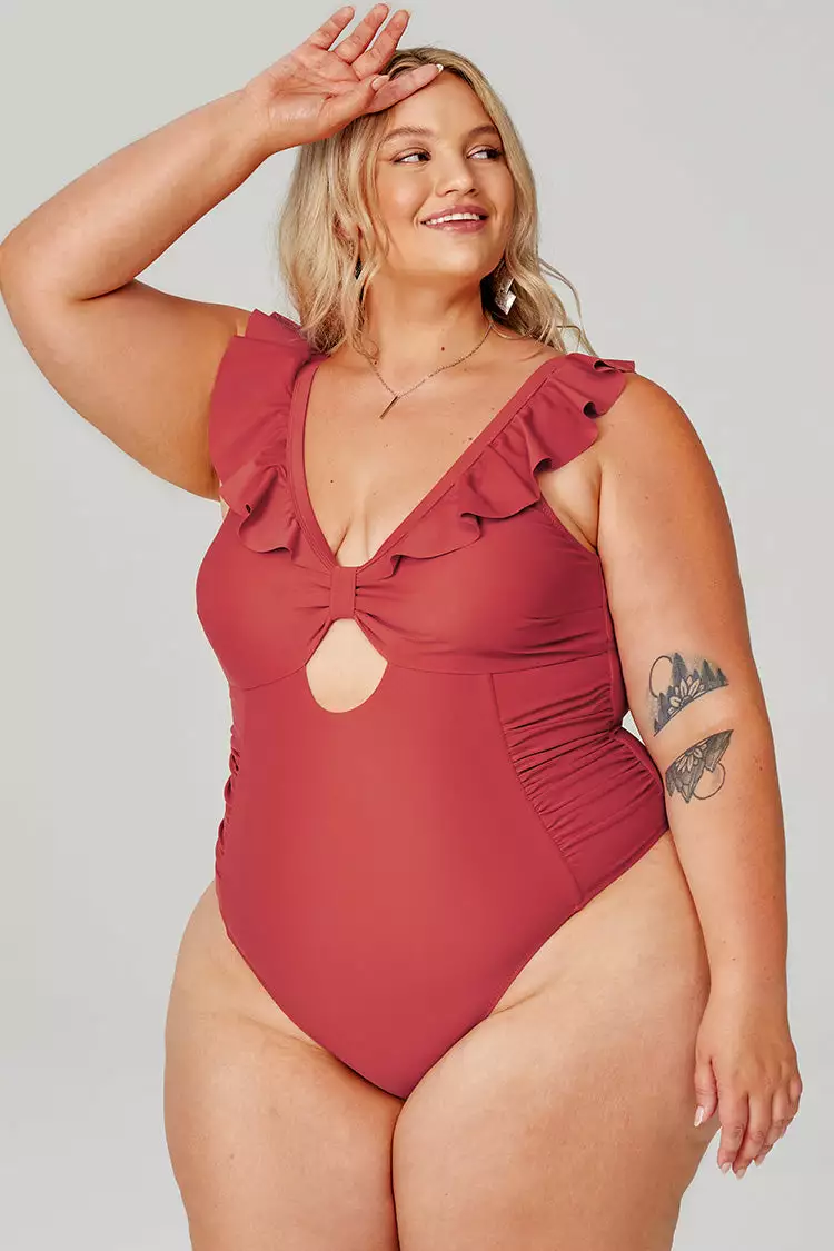 Cupshe Ruffle and Ruched Cutout Plus Size One Piece Swimsuit 3 Cupshe Ruffle and Ruched Cutout Plus Size One Piece Swimsuit - Image 3