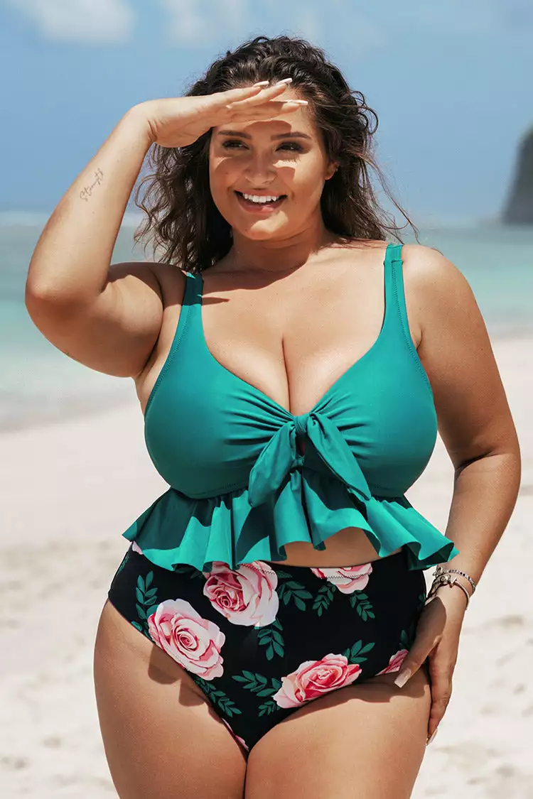 Cupshe Yaritza Knotted Ruffle Plus Size Tankini 1 Cupshe Yaritza Knotted Ruffle Plus Size Tankini