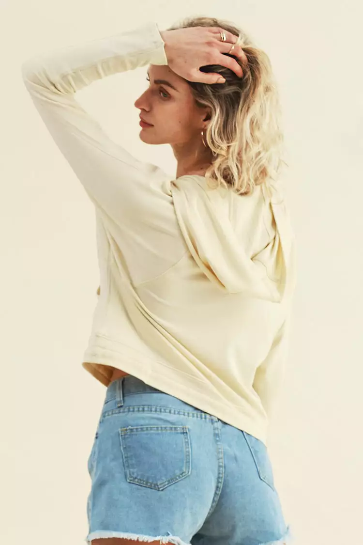 Cupshe Gemma Beige Long Sleeve Drawstring Hoodie 2 Cupshe Gemma Beige Long Sleeve Drawstring Hoodie - Image 2