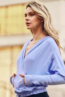 Cupshe Private Jet Light Blue Long Sleeve Drawstring Hoodie