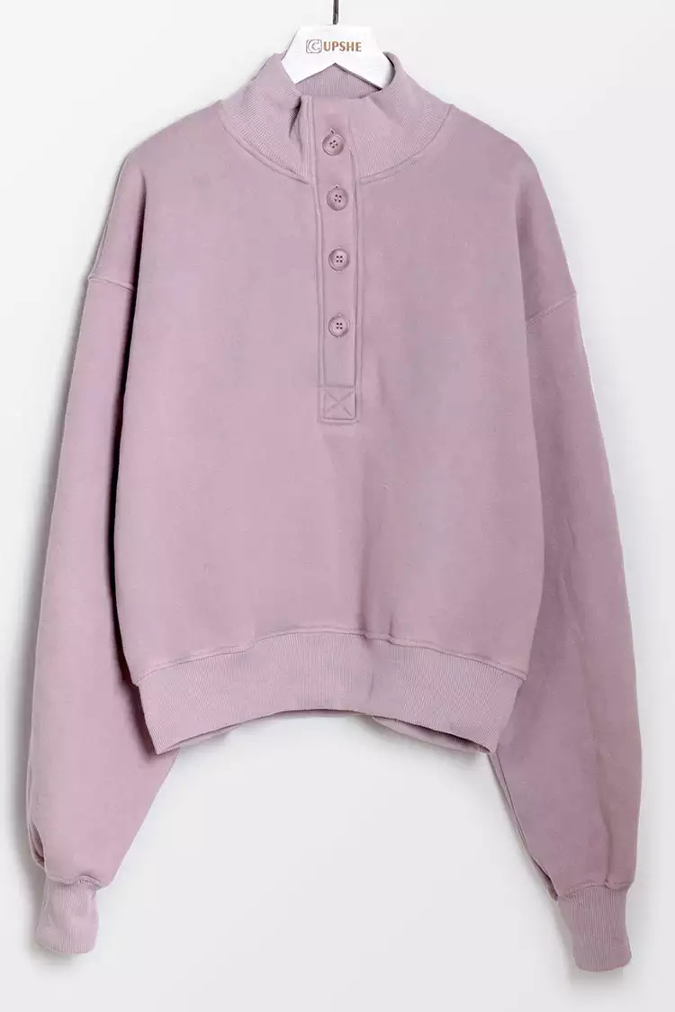 Cupshe Martina Purple Button-Collar Cropped Purple Sweatshirt 5 Cupshe Martina Purple Button-Collar Cropped Purple Sweatshirt - Image 5
