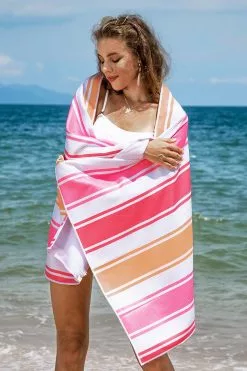 Cupshe Raspberry Creamsicle Striped Beach Blanket