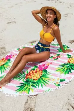 Cupshe Floral and Pineapple Round Beach Blanket